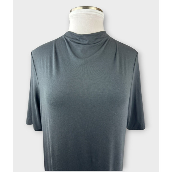 Eileen Fisher Stretch Jersey Knit Mock Neck Dress Midi Half Sleeve Black Size XL - Picture 3 of 14